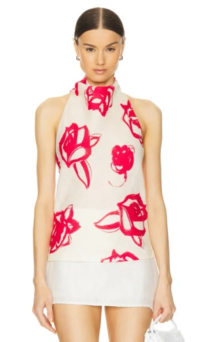 Msgm Brushed Roses Top In White