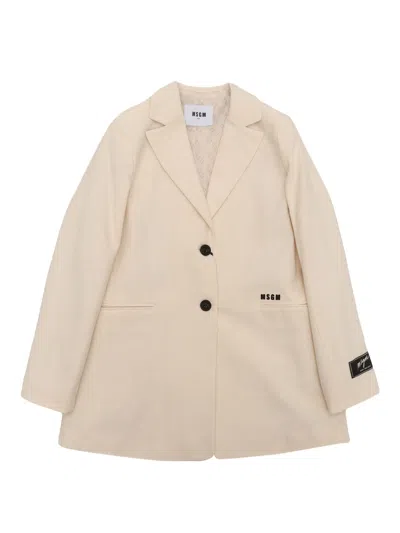 Msgm Kids' Brushed Viyella Blazer Girl Crema/cream In White