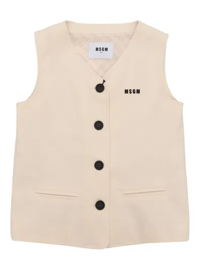 Msgm Kids' Brushed Viyella Over Gilet Girl Crema/cr In White