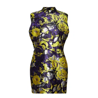 Msgm Brushstroke Flower Print Mini Dress In Blue