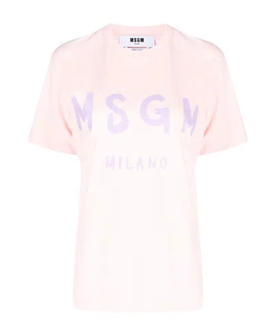 Msgm Brushstroke Logo-print T-shirt In White