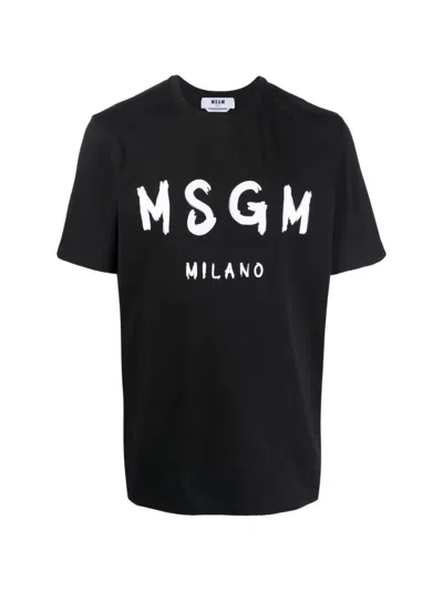 Msgm Brushstroke-logo T-shirt In Black