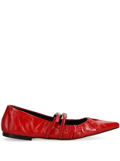 Msgm Buckled Ballerina Shoes In Red