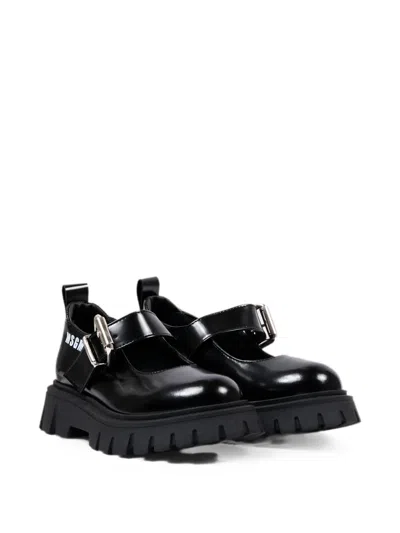 Msgm Kids' Buckle-fastening Chunky-sole Loafers In Black