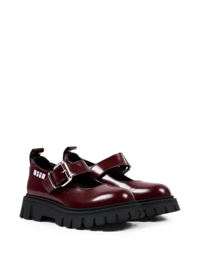 Msgm Kids' Buckle-fastening Chunky-sole Loafers In Red