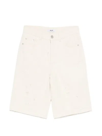 Msgm Kids' Bull Distressed Denim Shorts In Brown