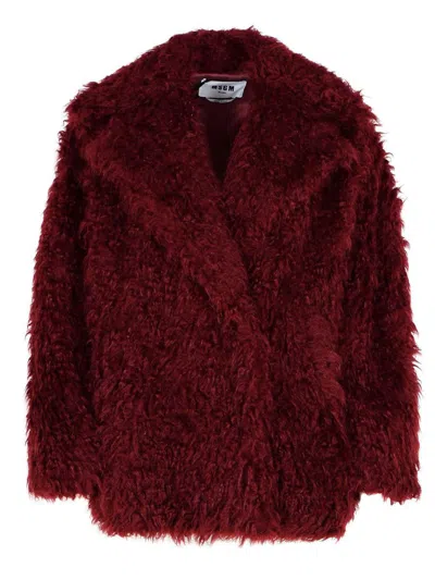 Msgm Single-breasted Frayed Deailed Jacket In Red
