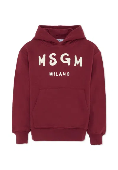 MSGM BURGUNDY SWEATSHIRT FOR KIDS WITH LOGO