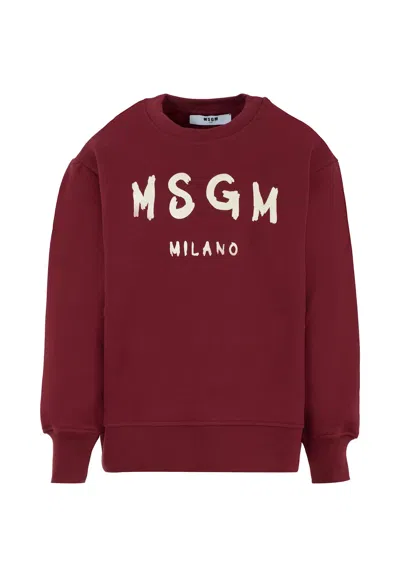 MSGM BURGUNDY SWEATSHIRT FOR KIDS WITH LOGO
