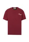 Msgm Logo-embroidered Cotton T-shirt In Burgundy