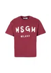 Msgm Burgundy T-shirt For Kids With White Logo In Multi