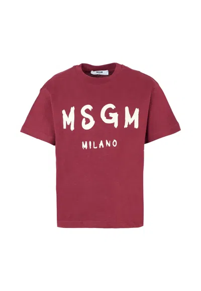 MSGM BURGUNDY T-SHIRT FOR KIDS WITH WHITE LOGO