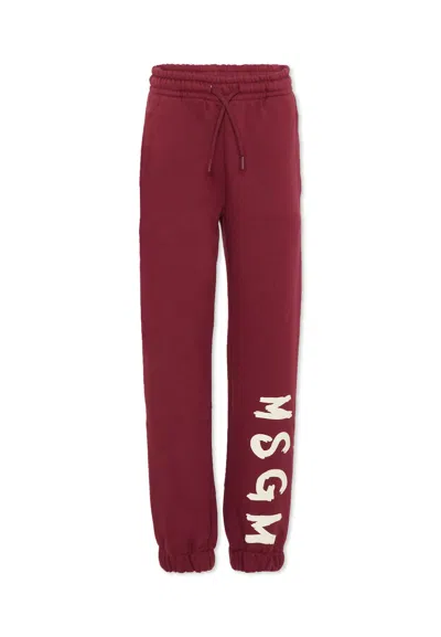 MSGM BURGUNDY TROUSERS FOR KIDS WITH LOGO