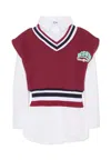Msgm Burgundy Vest Sweater For Girl With Logo In Multi
