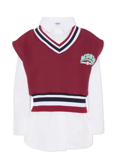 MSGM BURGUNDY VEST SWEATER FOR GIRL WITH LOGO