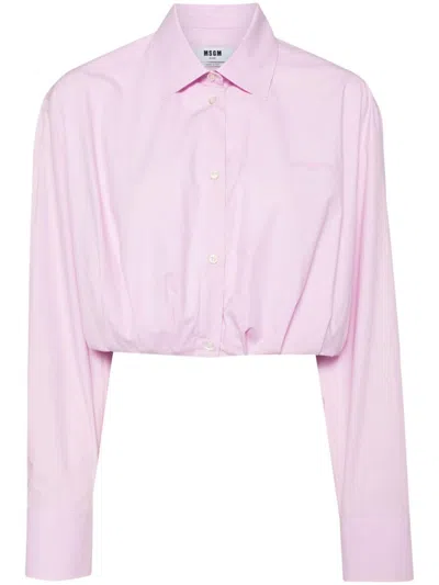 Msgm Button Cotton Shirt In Pink