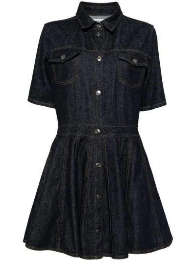 Msgm Button Denim Dress In Blue