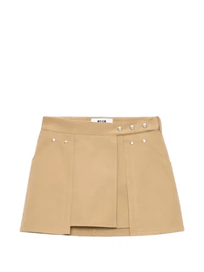 Msgm Button-details Wrap A-line Skirt In Brown