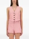 Msgm Waist Belted Cropped Vest V-neckline In Pink