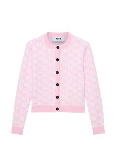 Msgm Button Pattern Cardigan In Pink