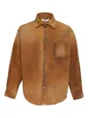 Msgm Button-up Denim Shirt In Brown