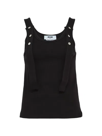 Msgm Button-detail Ribbed Tank Top In Black