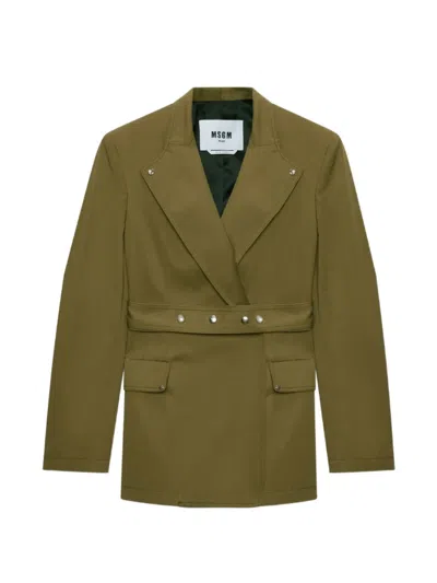 Msgm Buttoned Belted Jacket In Green