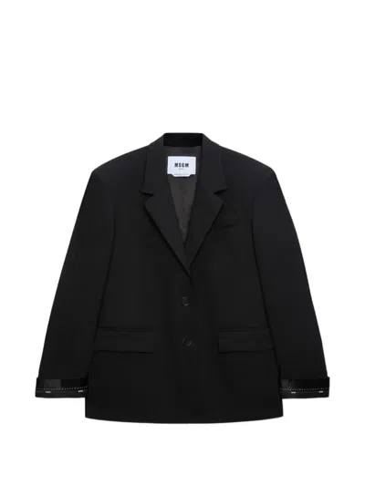 Msgm Buttoned Embellished-details Blazer In Black