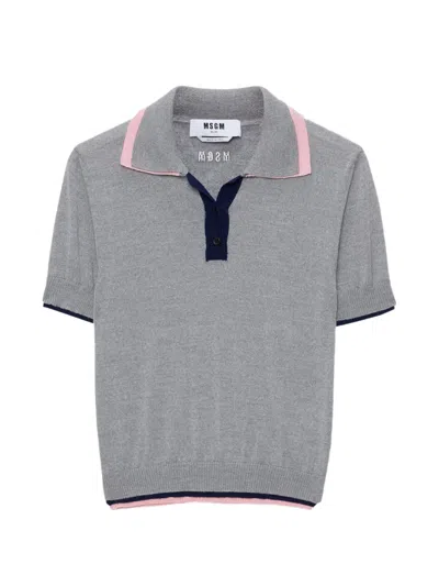 Msgm Buttoned Polo Shirt In Gray