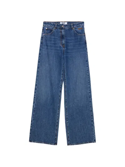 Msgm Buttoned Wide-leg Jeans In Blue
