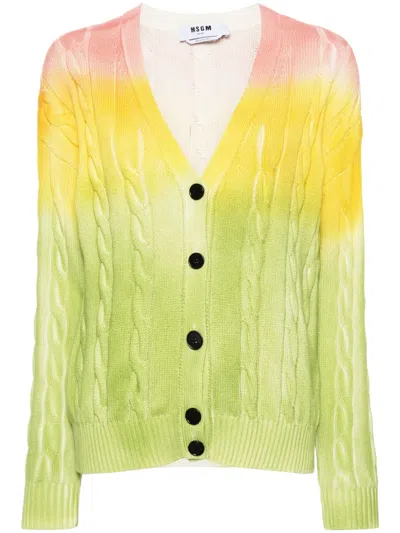 Msgm Cable Knit Gradient Cardigan In Green