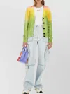 Msgm Cable Knit Gradient Cardigan In Green