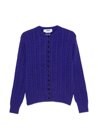 Msgm Cable-knit Button-front Cardigan In Blue