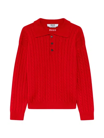 Msgm Cable-knit Polo Shirt In Multi