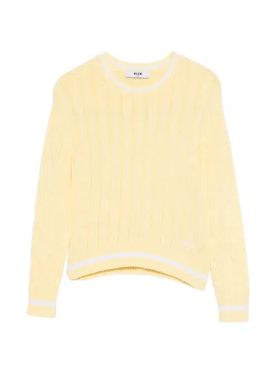Msgm Cable-knit Sweater In Yellow