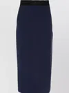 Msgm Calf-length Skirt With Rear Slit And Slub Texture In Blue