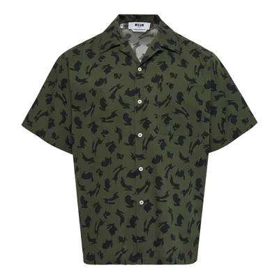 Msgm Camicia All-over Print Button Shirt In Green