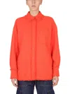 Msgm Fringed Collared Shirt In Textured Fabric In Orange