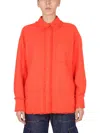 Msgm Fringed Collared Shirt In Textured Fabric In Orange