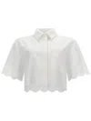 Msgm Delicate Eyelet Cropped Shirt With Scalloped Hemline In White