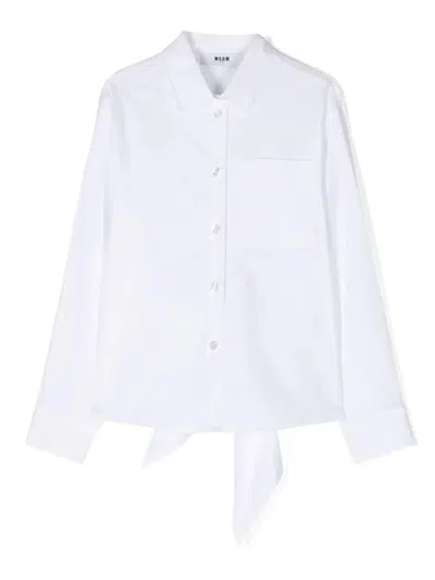 Msgm Kids' Camicia Con Ricamo In White