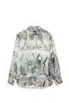 Msgm Painterly-print Long-sleeve Shirt In Grey