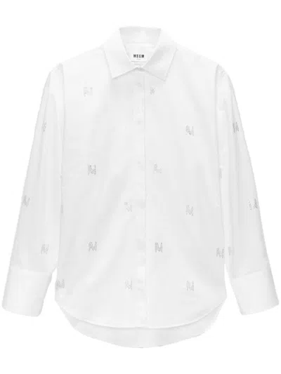 MSGM COTTON SHIRT WITH RHINESTONES