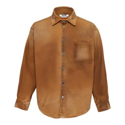 Msgm Camicia In Denim Button-up Shirt In Brown