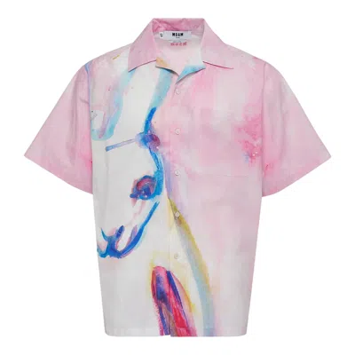 Msgm Camicia Print Button-up Shirt In Pink