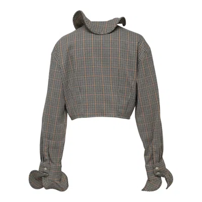 Msgm Camicia Ruffled Collar Cropped Blouse In Gray