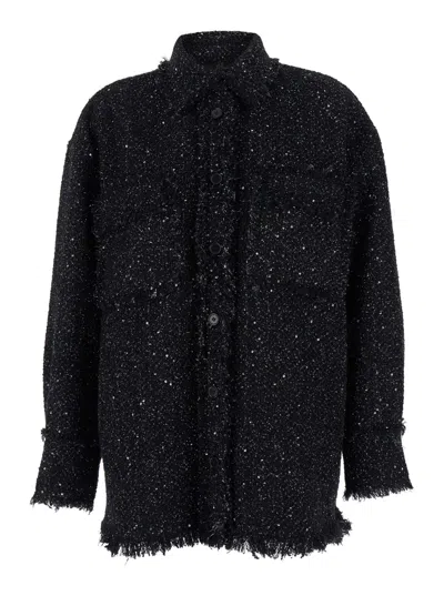 MSGM BLACK SHIRT WITH ALL-OVER MULTICOLOR SEQUINS IN HEAVY FABRIC WOMAN