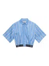 Msgm Collared Neck Cropped Top With Striped Pattern In Blue