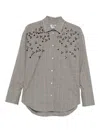 Msgm Classic Checkered Shirt With Floral Embroidery In Gray