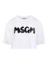 Msgm Logo-print Cropped T-shirt In Blanco